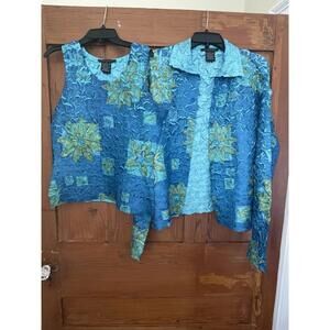Vintage Tania Nardi Blue Green Turquoise CardiganTop Handmade Twinset S
